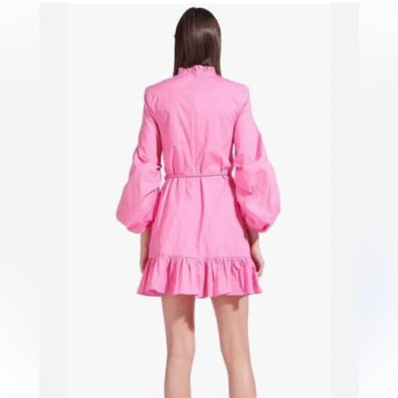 STAUD CAROLINA LONG SLEEVE RUFFLED DRESS IN WILD ORCHID - Picture 2 of 7